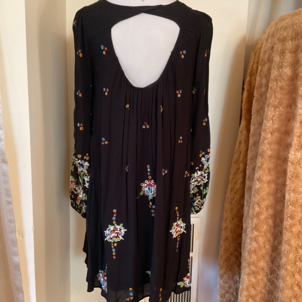 Free People Black Embroidered Mini Dress with Multicolor Floral Accents - Picture 2 of 2